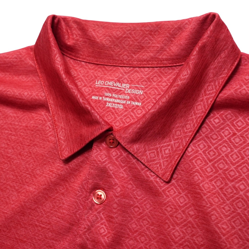Leo Chevalier Polo Shirt Mens 2XLT Red Geometric Diamond Textured Performance